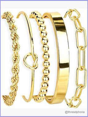 Gold Bracelets Set for Women Non Tarnish Waterproof 14K Plated Cuff Bracelet